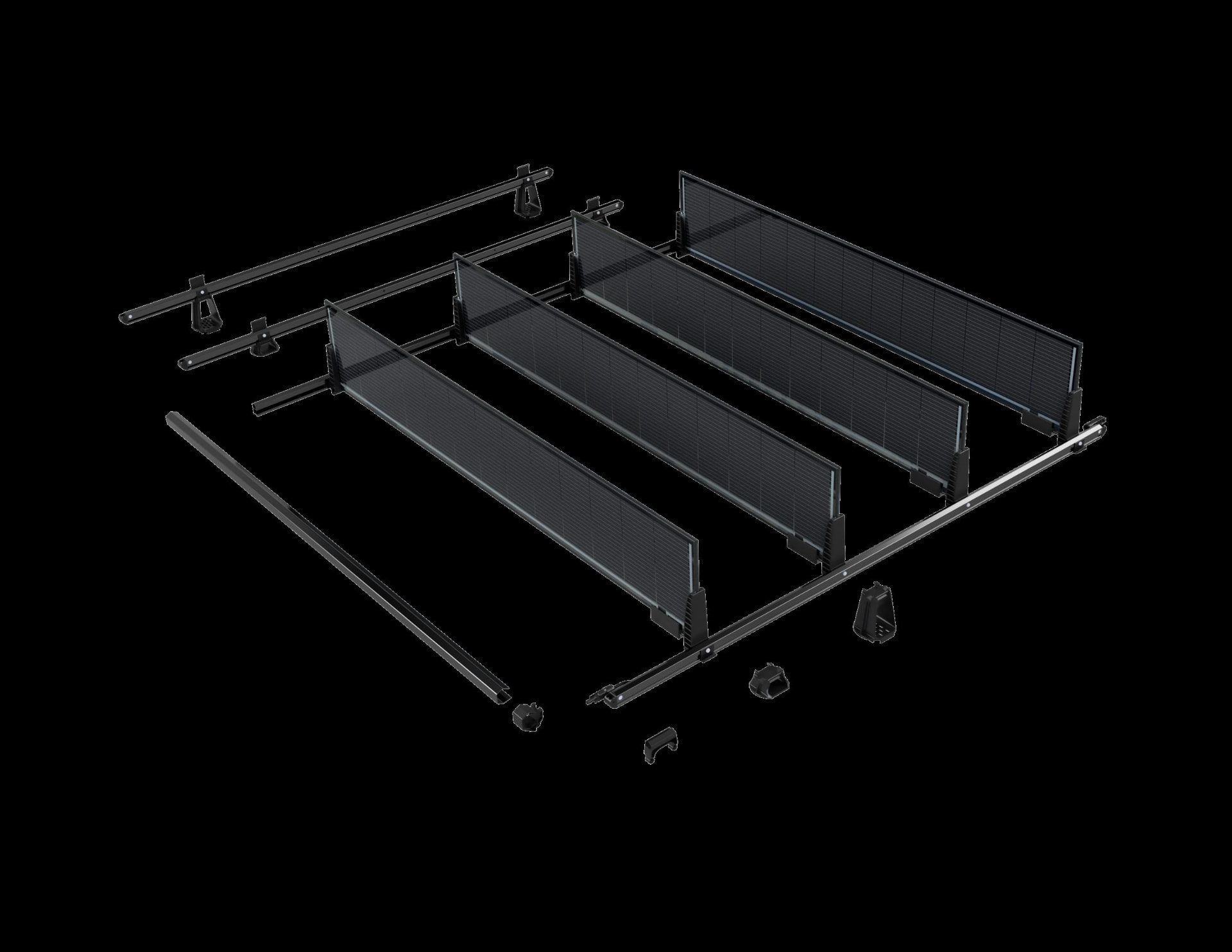 Render of Over Easy Solar xM-3 units set in rows on support feet